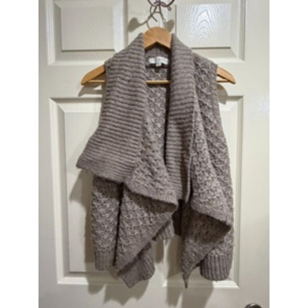 LOFT Taupe Textured Cardigan Vest